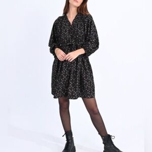 Molly Bracken Belted Indie Print Woven Mini Dress | Jude Black | NWOT | Size XS